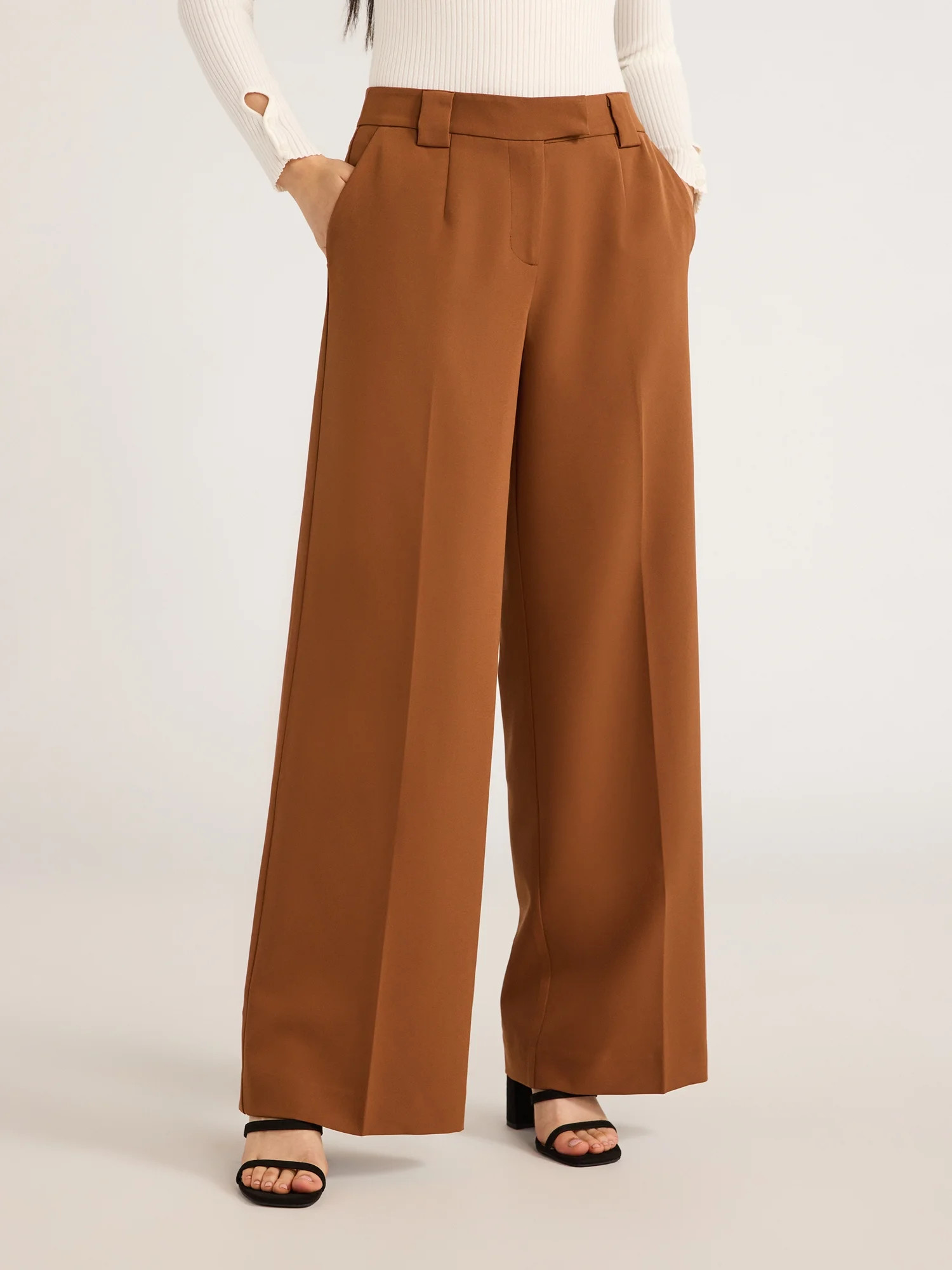 Scoop Women’s Ultimate Crepe Wide Leg Trousers, 32.5" Inseam, Sizes 0-20 | Walmart (US)