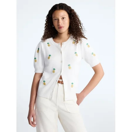 Free Assembly Women s and Women s Plus Beaded Cardigan Sweater with Short Puff Sleeves  Lightweight  Sizes XS-4X | Walmart (US)