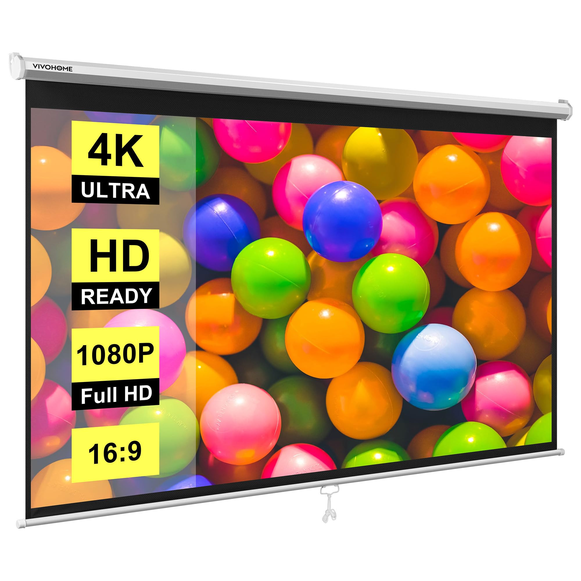 VIVOHOME Projector Screen Pull Down, 16:9 100 Inch Retractable Projection Screen, HD 4K Manual Pu... | Amazon (US)