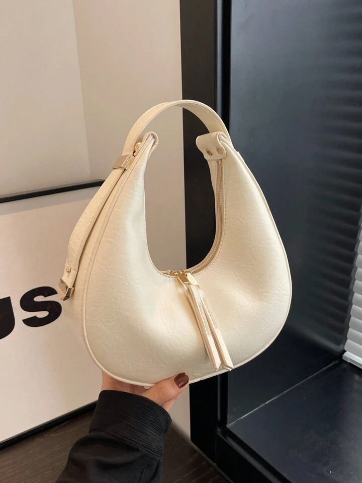Texturierte Leder Dumpling Tasche Für Damen, Halbmondförmige Unterarmtasche, Große Kapazität Pendler Schultertasche, Handtasche | SHEIN
