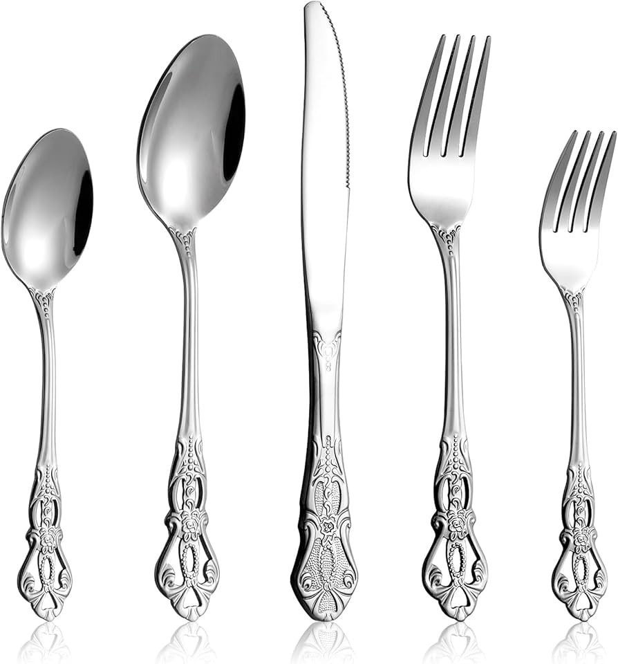 40 Pieces Retro Royal Silverware Set for 8, Stainless Steel Flatware Set, Dishwasher Safe Dinnerw... | Amazon (US)