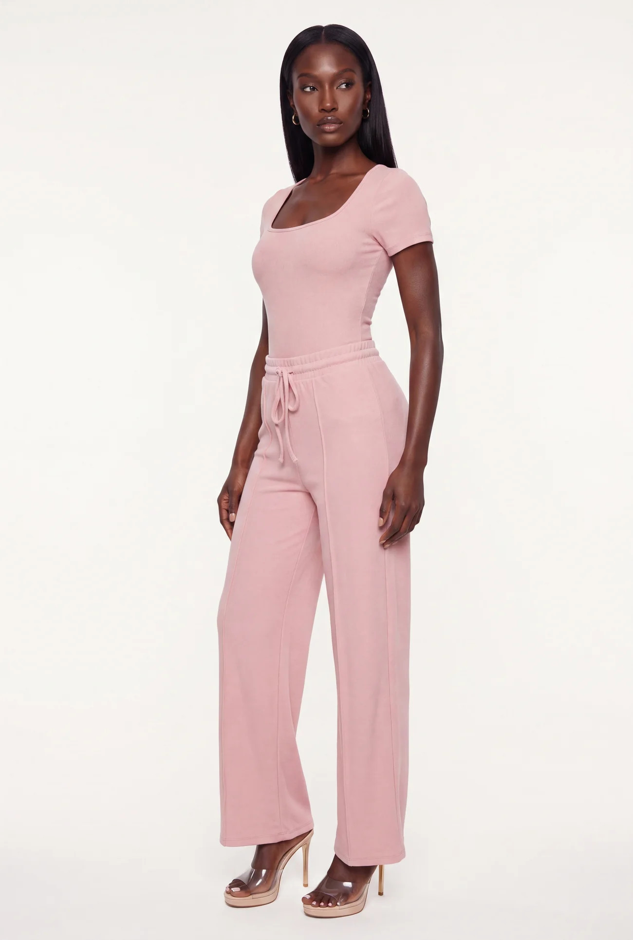 Brushed Knit Short Sleeve Square Neck Thong Bodysuit | Rainbow Shops