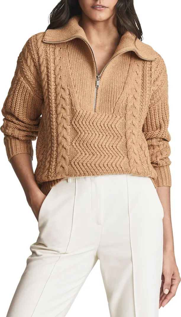Reiss Alexis Cable Half-Zip Cotton & Wool Blend Sweater | Nordstromrack | Nordstrom Rack