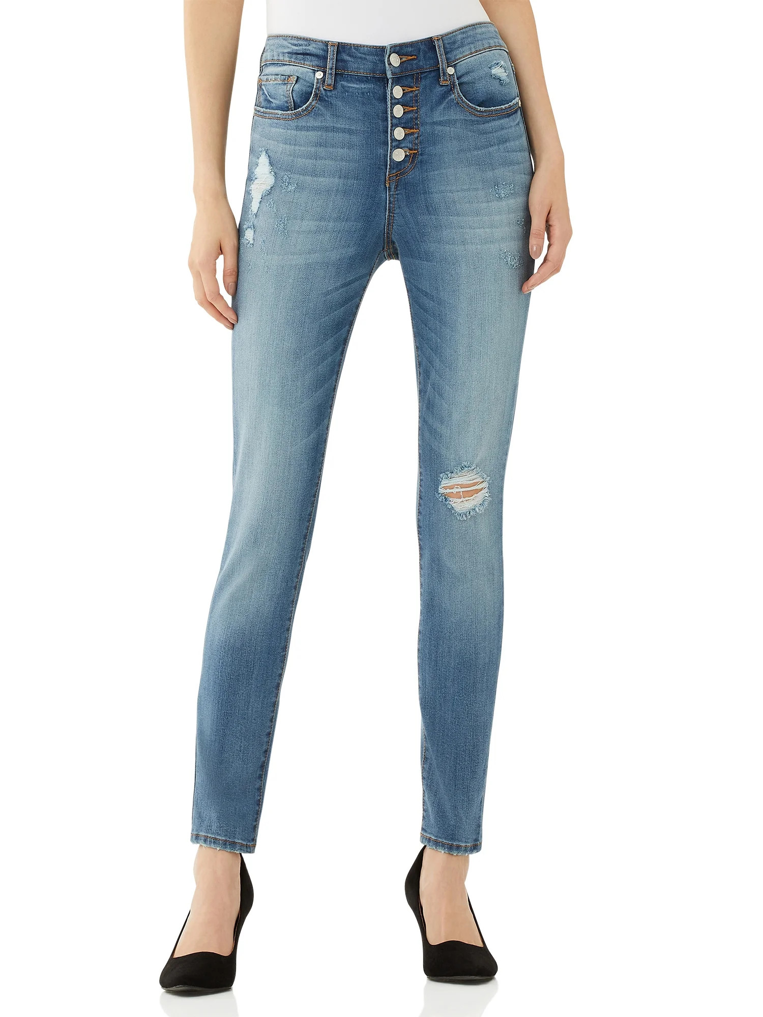 Scoop Women’s High-Rise Button Fly Skinny Jeans | Walmart (US)