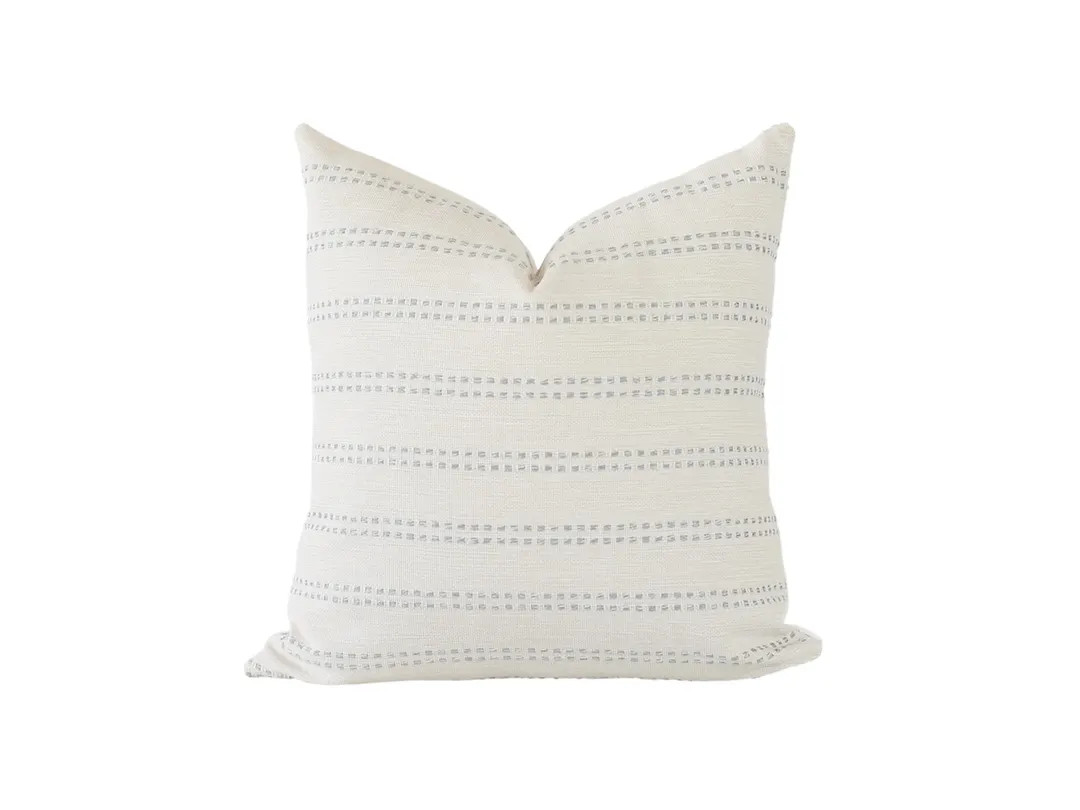 Cream and Blue Stripe Pillow Cover: Modern Farmhouse Accent Pillow - Etsy | Etsy (US)