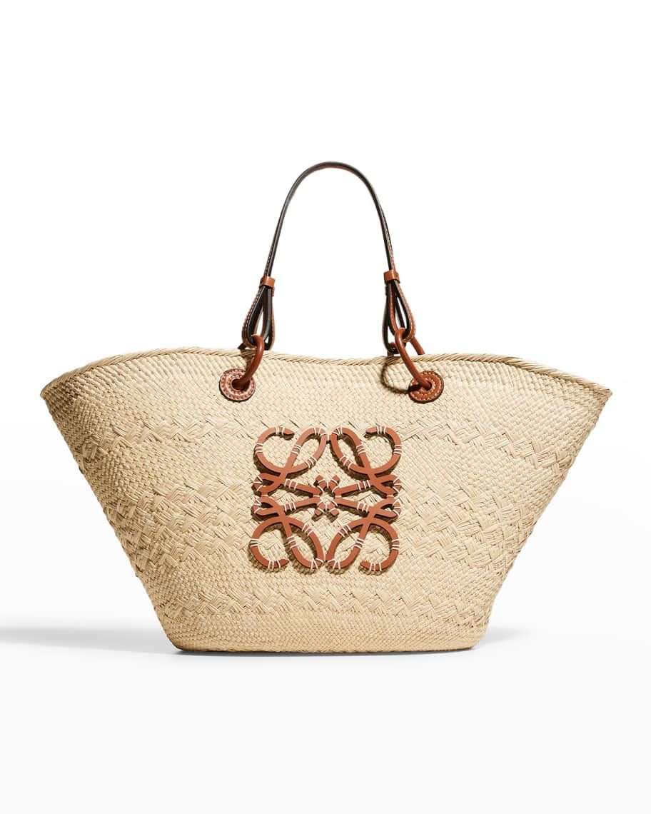 x Paula's Ibiza Anagram Basket Bag in Iraca Palm with Leather Handles | Neiman Marcus