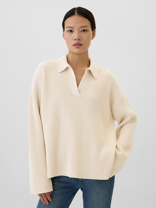 Relaxed 24/7 Split-Hem Johnny Collar Sweater | Gap Factory