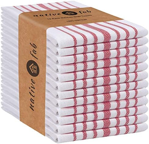 Native Fab 12 Pack Scandia Stripe Kitchen Dish Towels Cotton Absorbent Durable Washable 14x25 - T... | Amazon (US)
