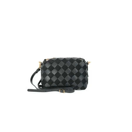 Time and Tru Women's Faux Leather and Suede Woven Camera Crossbody Bag, Black | Walmart (US)