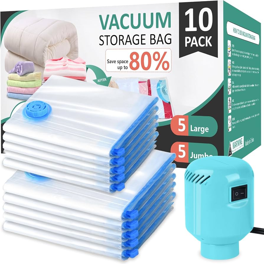 Morecoo Vacuum Storage Bags with Electric Pump & New Air Valve, 10 Pack Space Saver Bags (5 Jumbo... | Amazon (US)