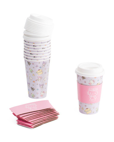 Set Of 10 Flower Crowns Disposable Hot Beverage Cups With Lids | TJ Maxx