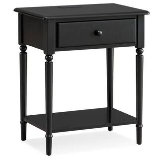 Coastal Notions Wood Swan Black Nightstand Table with AC/USB Charger | The Home Depot