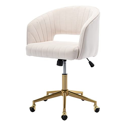 Nrizc Velvet Office Desk Chair, Upholstered Home Office Desk Chairs with Adjustable Swivel Wheels, Ergonomic Office Chair for Living Room, Bedroom, Office, Vanity Study (Beige) | Amazon (US)