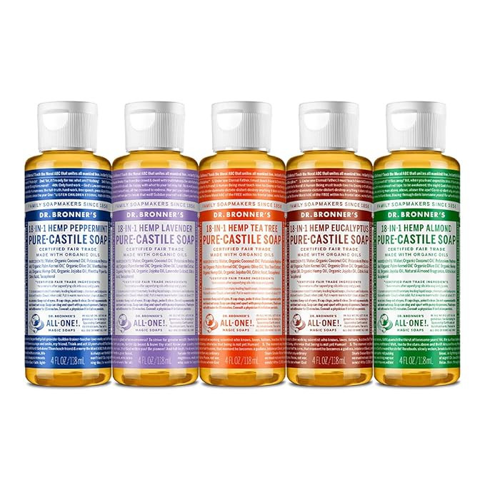 Dr. Bronner's - Pure-Castile Liquid Soap (4 Ounce Variety Pack) Peppermint, Lavender, Tea Tree, E... | Amazon (US)