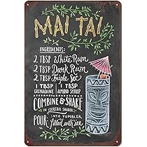 Vintage Bar Metal Tin Sign Retro Cocktail Wall Decor Man Cave Wall Sign 12 x 8 inch - Mai Tai | Amazon (US)
