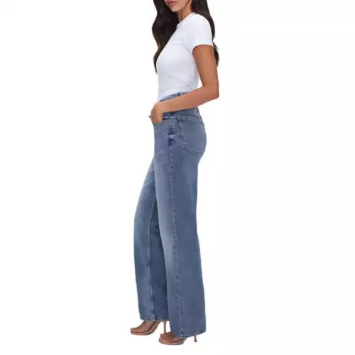Women's GOOD AMERICAN Good 90's Crossover Relaxed Fit Straight Jeans | Scheels