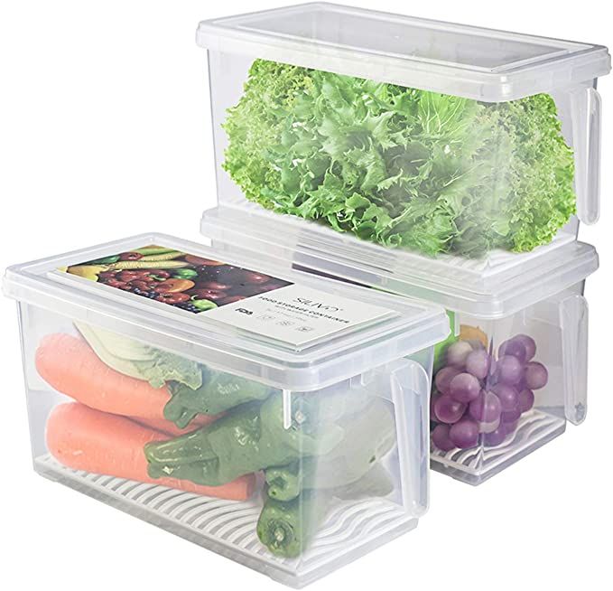 Produce Saver Containers for Refrigerator - 4.5L x 3 SILIVO FreshWorks Stackable Fruit Storage Co... | Amazon (US)