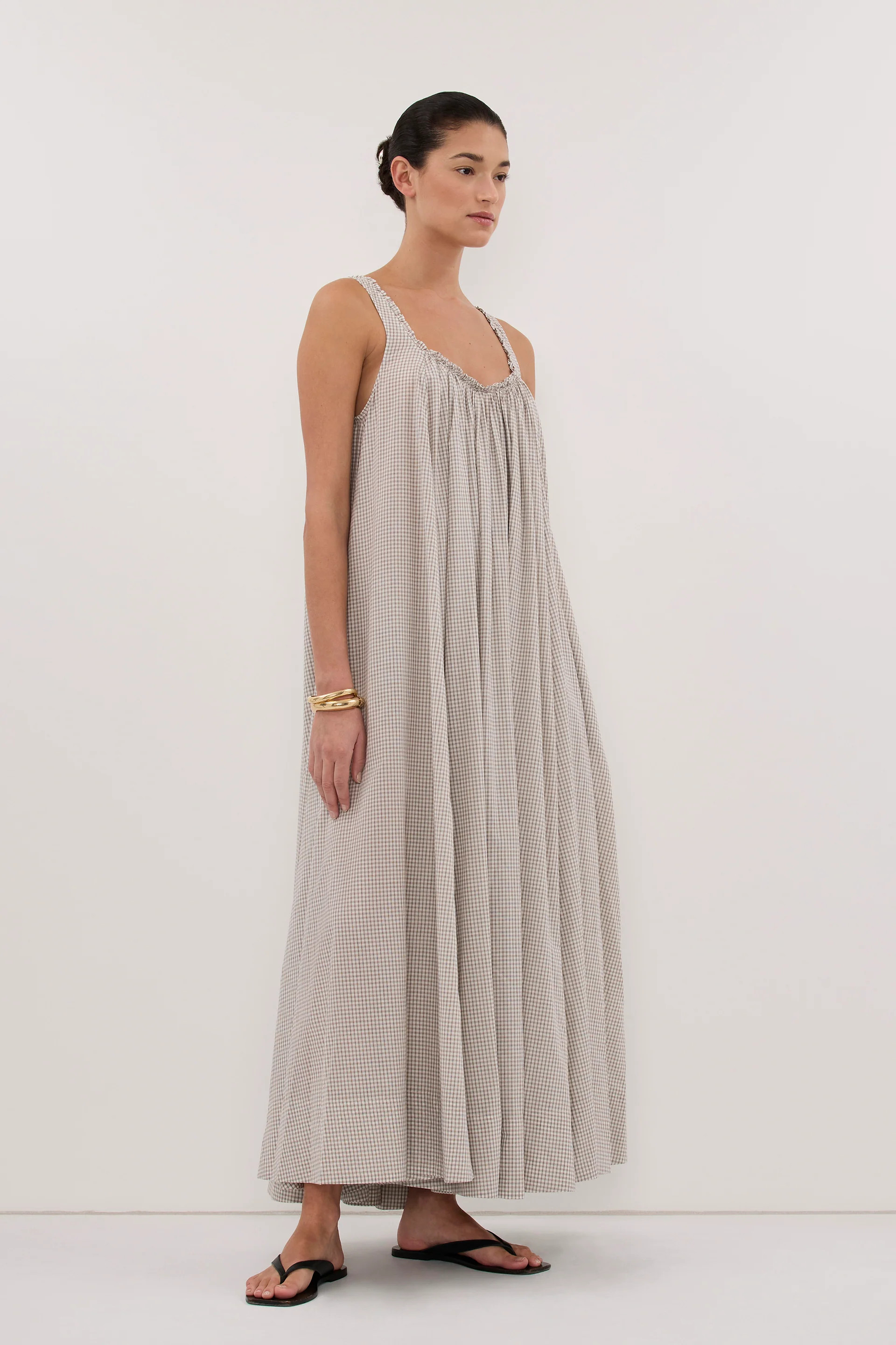 ARABELLA CREAM CHECK MIDI DRESS | DISSH