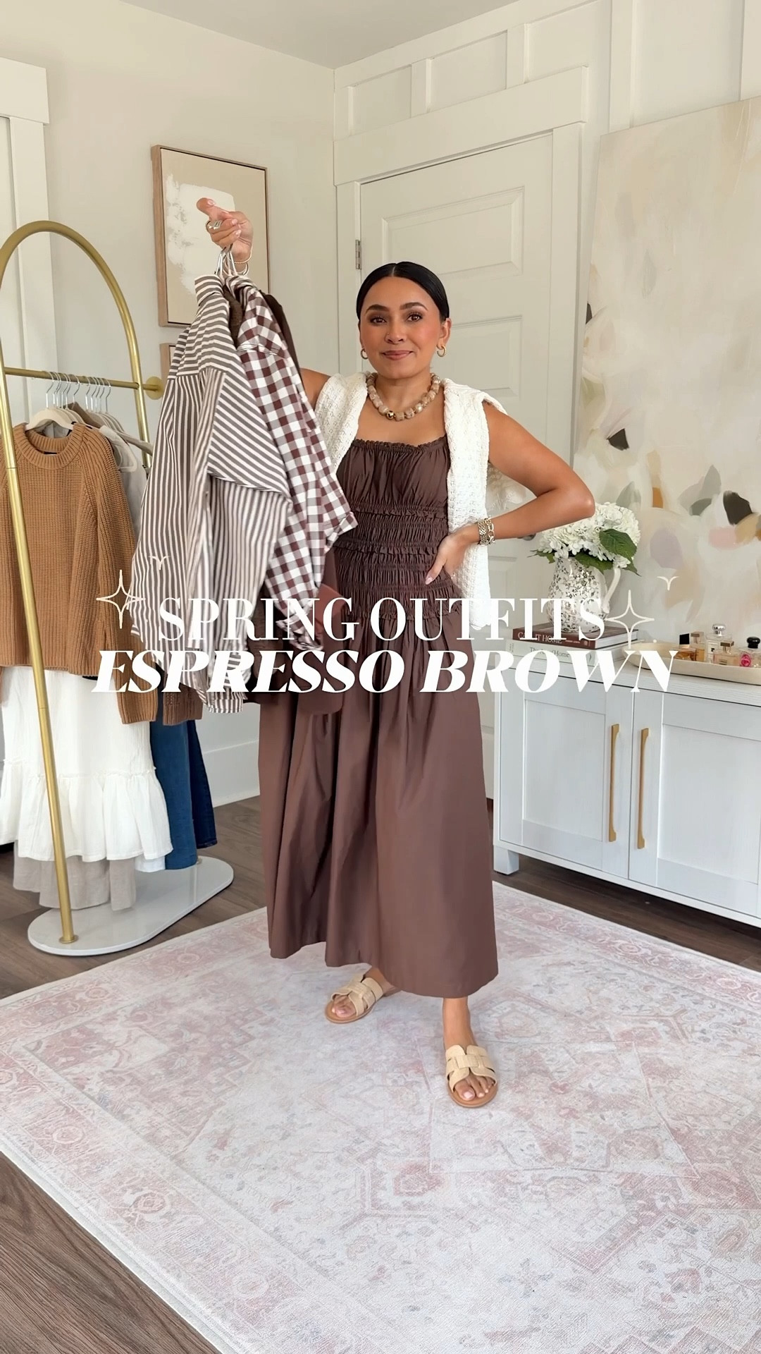 Espresso Brown Chocolate Outfits
For reference: I’m 5’0, petite, 32b bra size, and 2/26 in bottoms, pear shaped. 

*Everything I share is unaltered! TTS means true to size. Between size 5-6.5 in shoes

Brown chestnut maxi dress size xs petite TTS
Cream cardigan size xs TTS
Tan sandals size 5 TTS

Brown chocolate bark cardigan size xs TTS
Olive green linen wide leg pants size xs 28” TTS
Gold sandals size 5 TTS


Brown gingham dress size xs TTS
Clear heels size 5 TTS

Brown baked pecan button downs size xxs petite - sized down a size since this is a flowy fit
Brown java chip pants size 2 petite TTS
Dark brown platform mary jane shoes size 5.5 TTS

Brown gingham jacket size xs TTS
White tank size xs petite TTS
White jeans size 2 petite TTS
Brown sandal size 5.5 TTS

Brown cocoa bliss sweater size xs petite TTS
Brown stripe cocoa bliss pants size xs 2 petite TTS
Mesh loafers size 5 TTS 


Spring outfits
Work outfits
Resort wear
Spring dresses
Easter dress women
Date night outfits


#LTKSaleAlert #LTKPetite #LTKgrwm

#LTKgrwm #LTKootd #LTKPetite