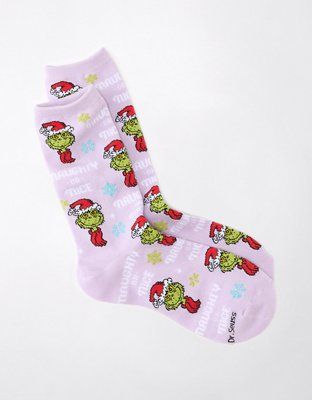 AE Naughty Nice Grinch Crew Sock | American Eagle Outfitters (US & CA)