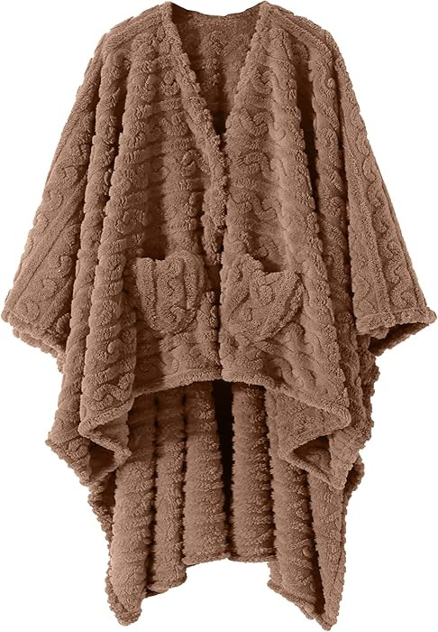 Wearable Blanket Poncho Cape Wrap for Adult, Cozy Sherpa Fleece Pocketed Shawl TV Throw Blankets ... | Amazon (US)