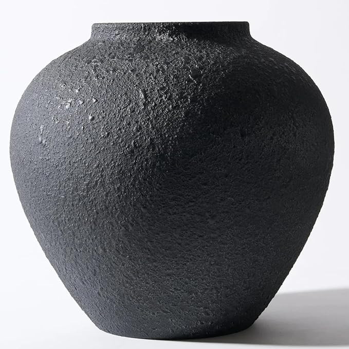 Black Large Round Vase Pottery Look for Home Decor, Arina Black Rustic Vase Modern Farmhouse, Con... | Amazon (US)