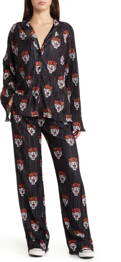 Tiger Long Sleeve Plissé Top & High Waist Pants Set | Nordstrom