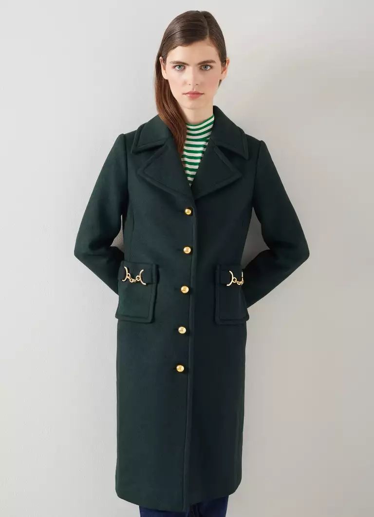Spencer Green Recycled Wool-Blend Snaffle Detail Coat | L.K. Bennett (UK)