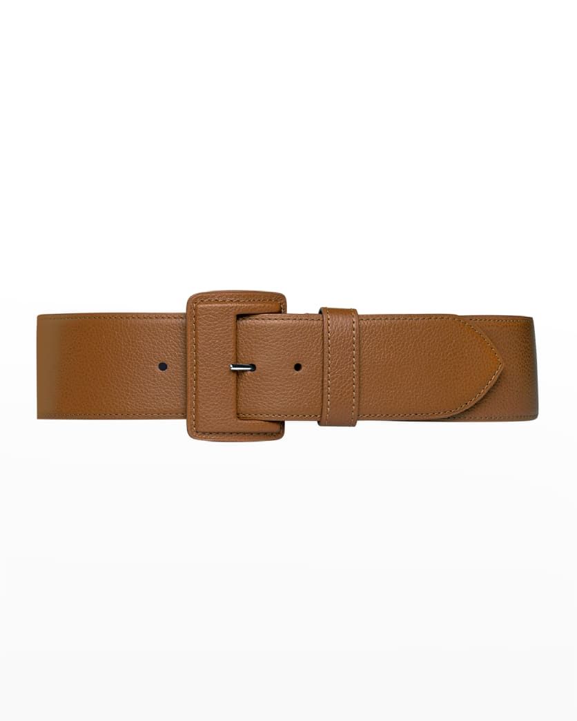 La Merveilleuse Large Pebbled Leather Belt with Covered Buckle | Neiman Marcus