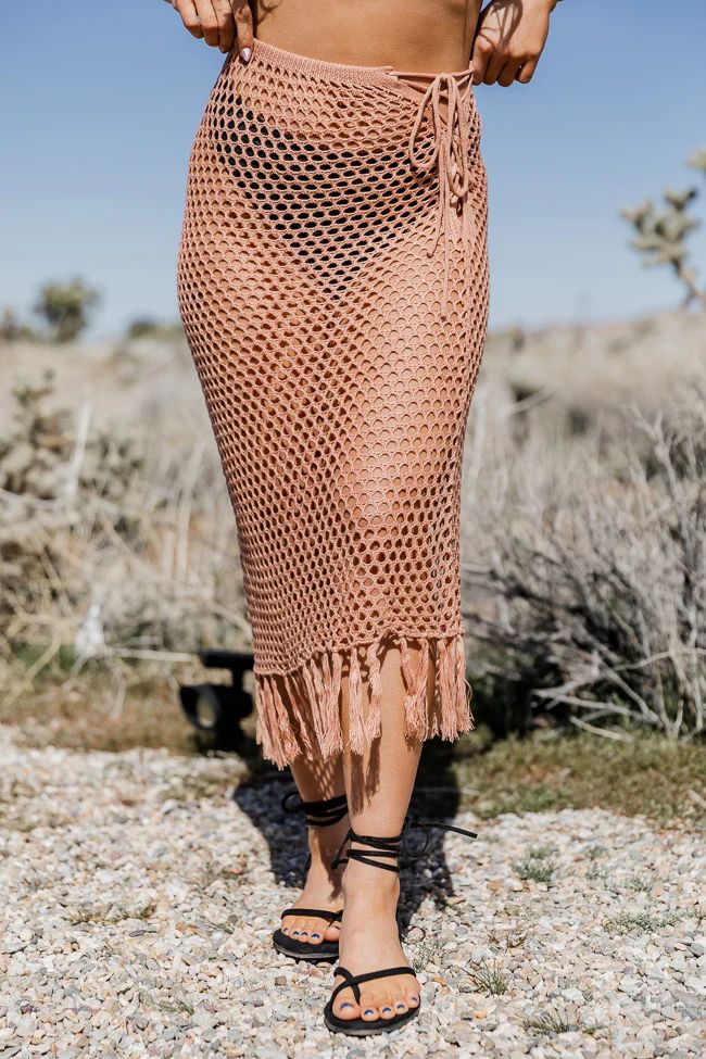 Young Wild And Free Copper Crochet Midi Skirt With Fringe Hem FINAL SALE | Pink Lily