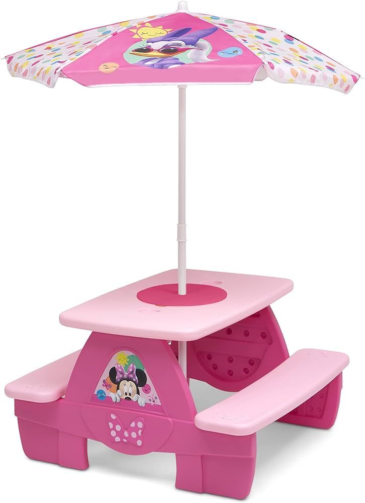 4 Seat Activity Picnic Table with Umbrella and Lego Compatible Tabletop, Minnie Mouse | Amazon (US)