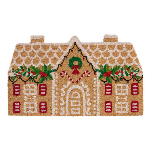 Red and Green Holiday Gingerbread Cottage Coir Doormat by World Market | World Market