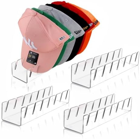 Hat Stand for Baseball Caps, 4 Pack No Install Acrylic Hat Organizer for 28 Baseball Caps Storage... | Amazon (US)