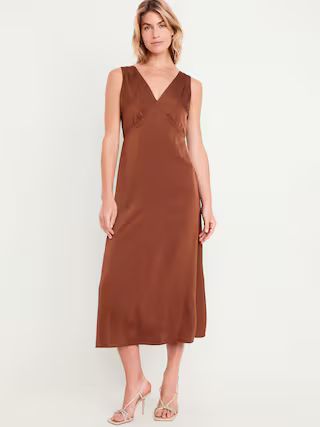 Sleeveless Satin Midi Slip Dress | Old Navy (US)