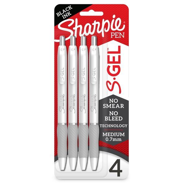 Sharpie S-Gel 4pk Gel Pens White Barrel 0.7mm Medium Tip Black | Target