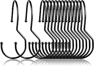 Bher 15 Pack Closet Rod S Hooks ,Durable Black Metal Hooks ,Saves Space Purse Hanger Hooks for Ha... | Amazon (US)