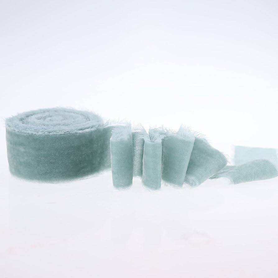 DINDOSAL Dusty Blue Silk Velvet Ribbon 1.5 Inch French Blue Frayed Edge Ribbon Blue Rustic Style ... | Amazon (US)