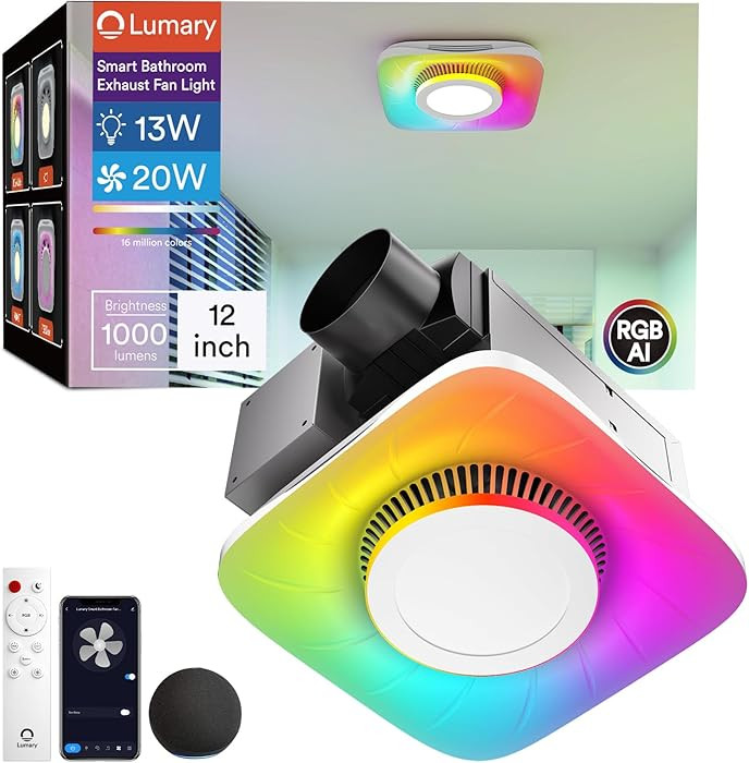 Lumary Smart WiFi Bathroom Exhaust Fan with Light, RGBAI Bathroom Fan with 1000LM CCT Dimmable LE... | Amazon (US)