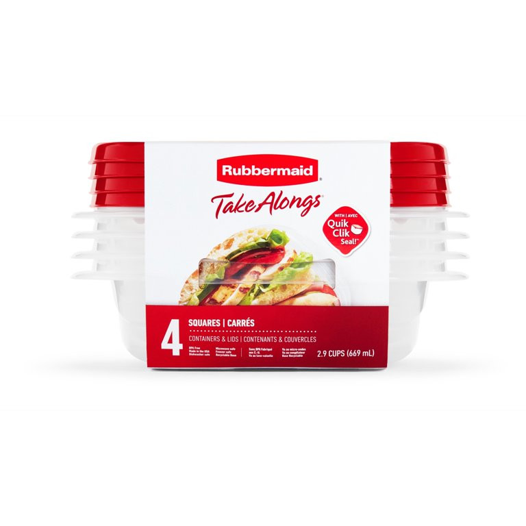 Rubbermaid TakeAlongs 2.9 Cup Square Food Storage Containers, Set of 4, Red | Walmart (US)