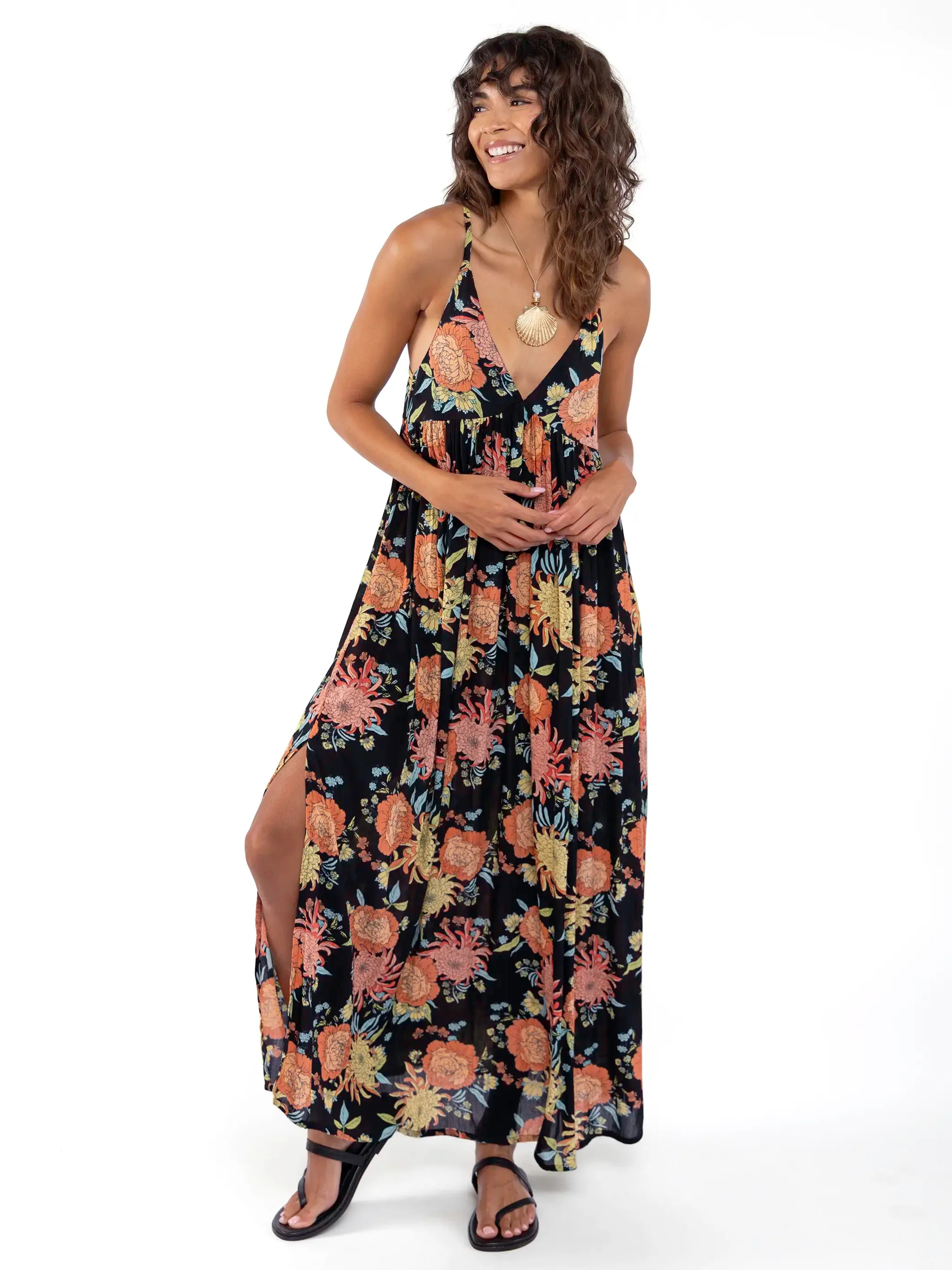 Reyna Deep V-Neck Maxi Dress | Natural Life