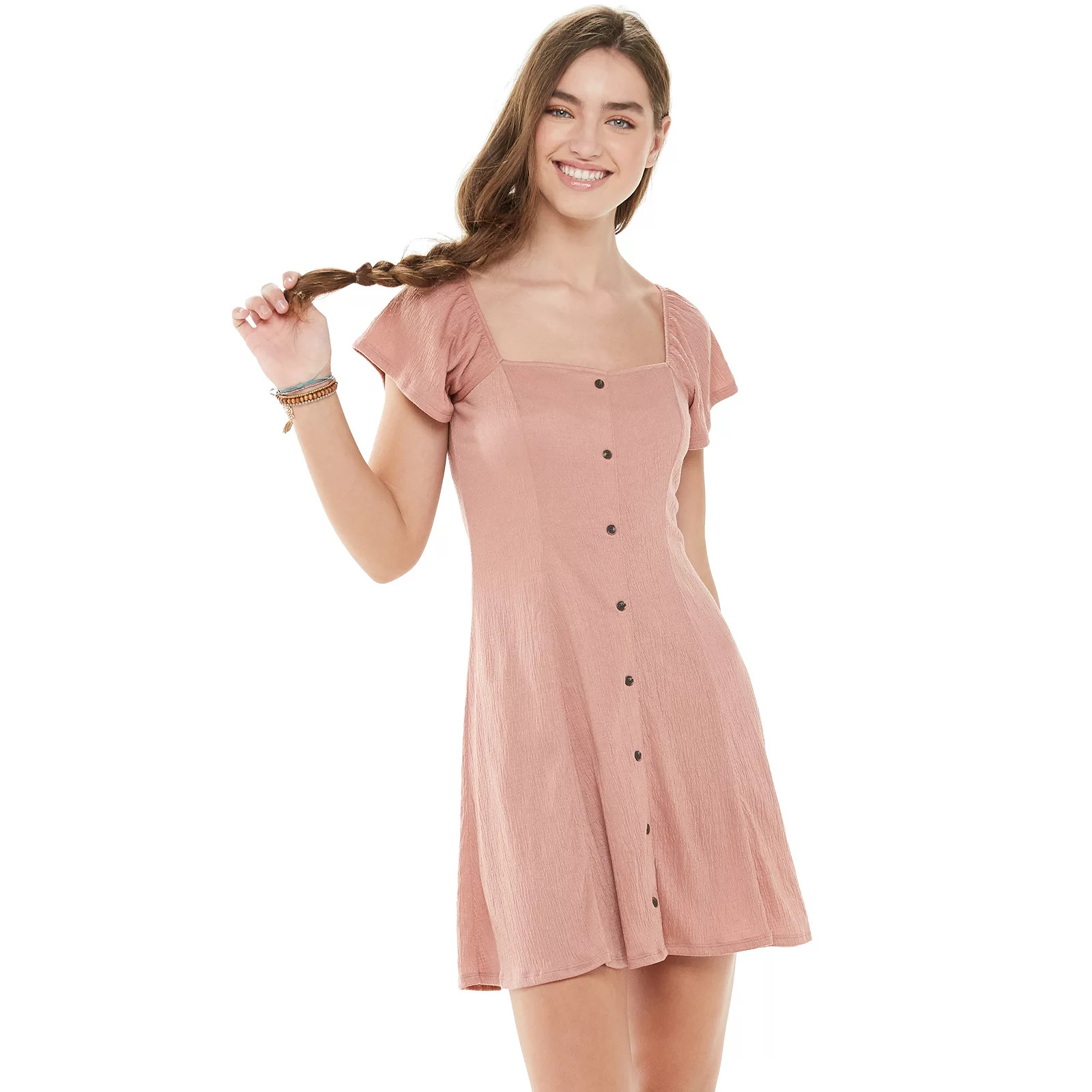 Juniors' SO Square Neck Button Front Dress, Girl's, Size: XXL, Med Purple | Kohl's