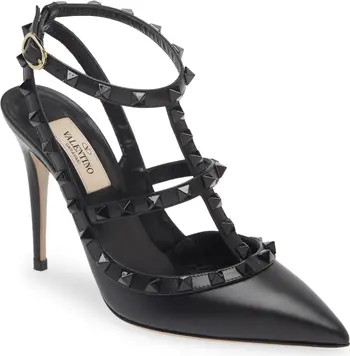Rockstud Patent T-Strap Pointed Toe Pump (Women) | Nordstrom