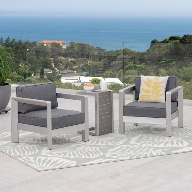 Aviara 3pc Aluminum & Faux Wood Club Chair Set - Silver/Gray - Christopher Knight Home | Target