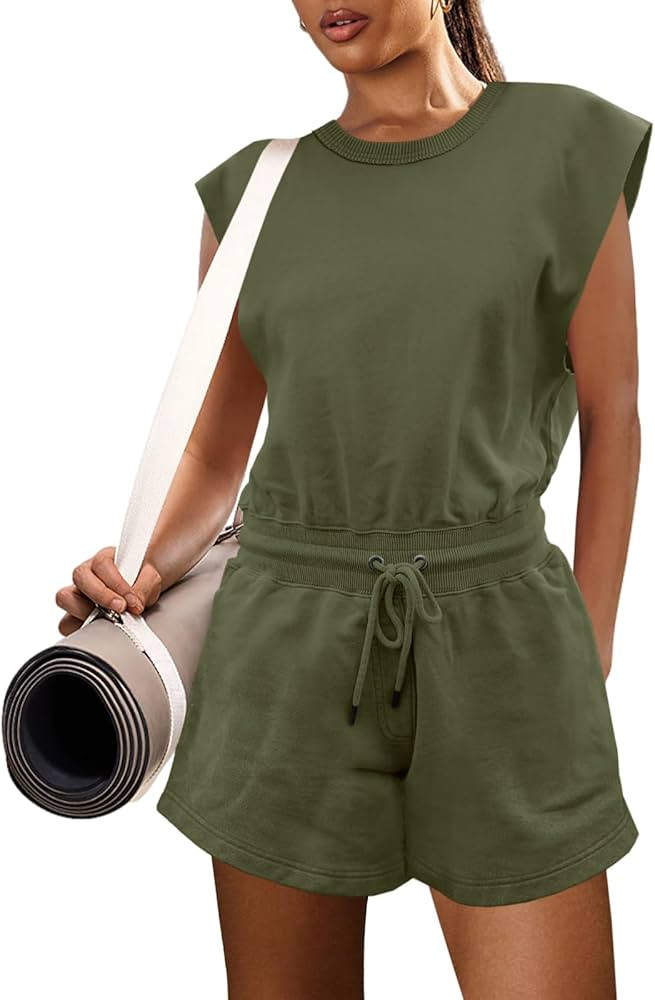 LAMISSCHE Womens Workout Romper with Pockets Sleeveless One Piece Short Jumpsuits Casual Open Bac... | Amazon (US)