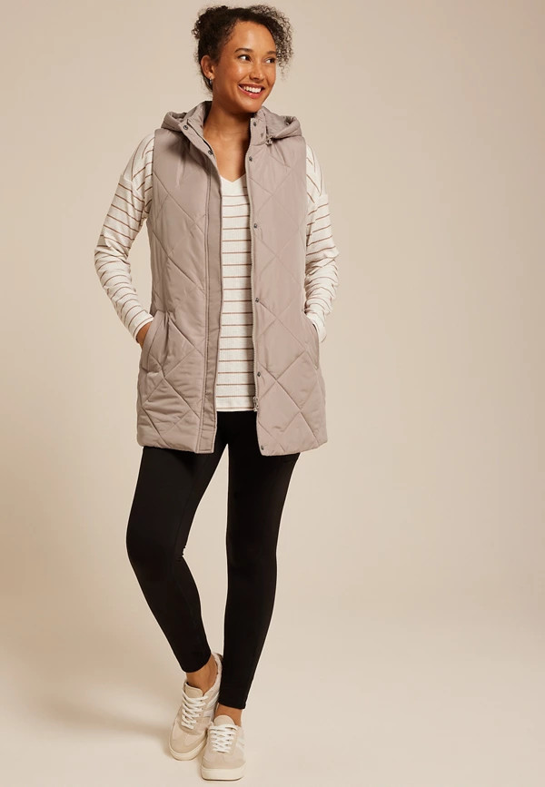 Quilted Long Hooded Vest | Maurices
