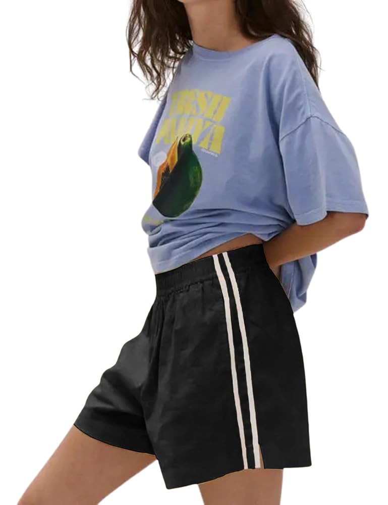 Xiaoxuemeng Womens Striped Shorts Wide Leg Summer Athletic Shorts Casual Workout Short Pants | Amazon (US)