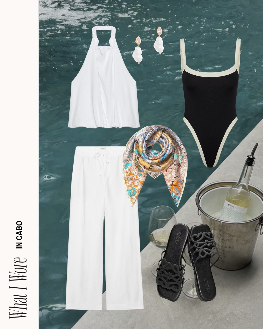 Beach day fit !! 

Travel outfit inspo, swimsuit, one piece, Monday swimwear, aritzia, Zara, beach accessories, Amazon finds, silk scarf, Cabo 