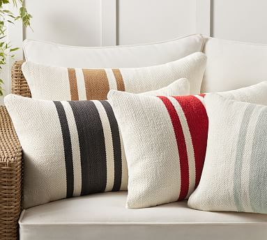 Modern Farmhouse Striped Indoor/Outdoor Lumbar Pillow | Pottery Barn (US)