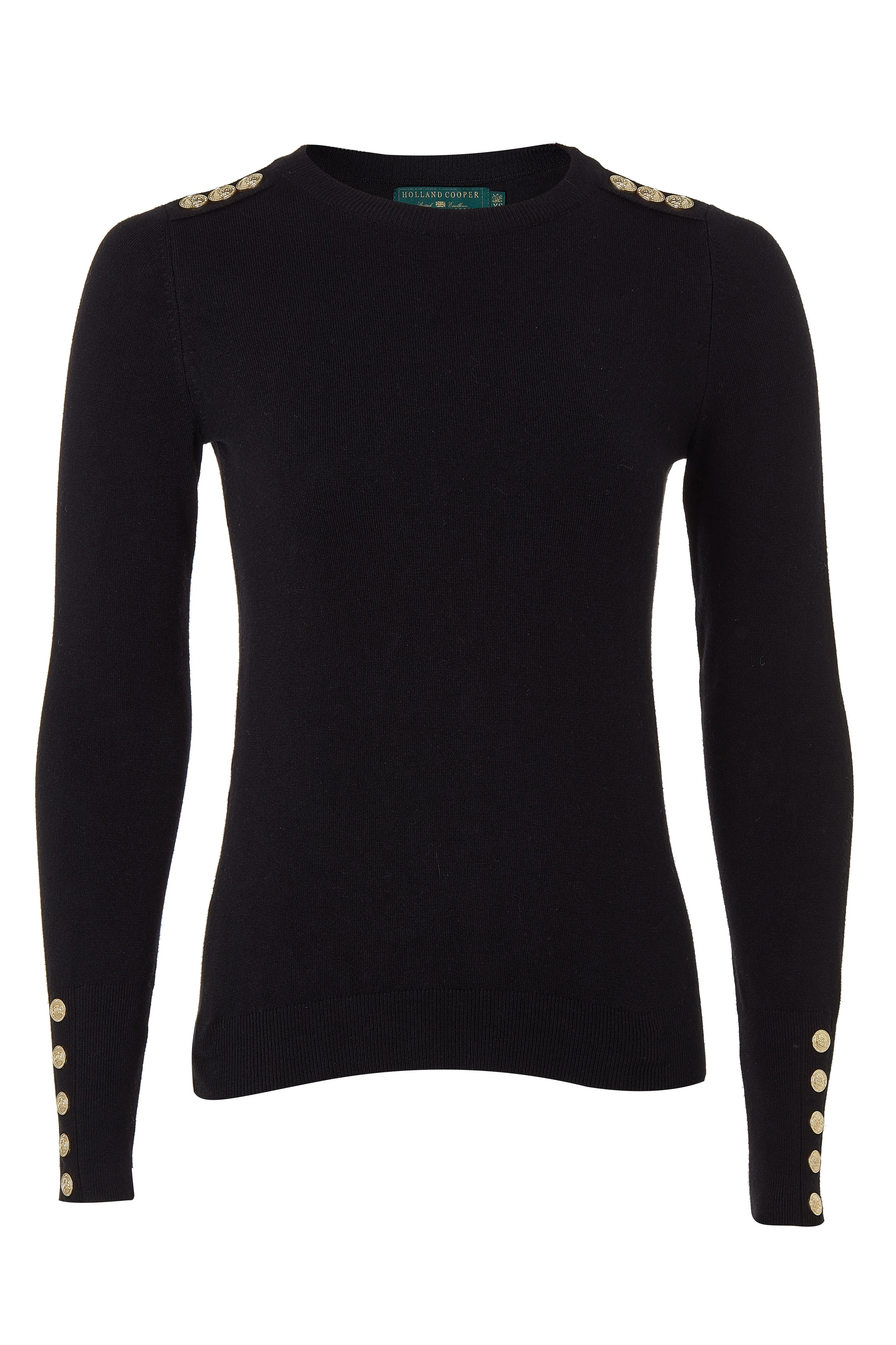 Buttoned Knit Crew Neck (Black) | Holland Cooper