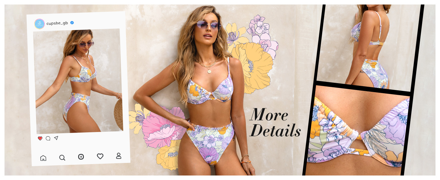 CUPSHE Women Swimsuit Bikini Set High Waisted Push Up Cheeky Drawstring Two Piece Bathing Suit | Amazon (US)